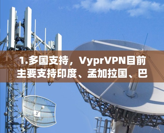 1.多国支持，VyprVPN目前主要支持印度、孟加拉国、巴基斯坦、缅甸、阿曼、阿联酋阿布扎比、日本、韩国、台湾地区台湾、马来西亚、新加坡、香港、菲律宾、印度尼西亚、澳大利亚等14个国家